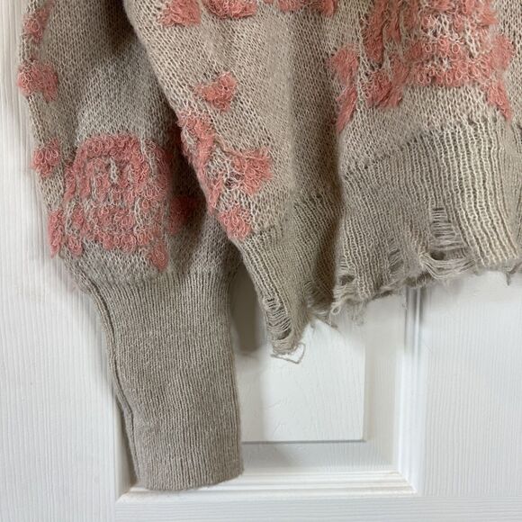 Anthropologie Lucila Floral Print Alpaca Acrylic Blend Distressed Hem Medium - Picture 4 of 10